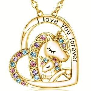 New Creative Heart-Shaped Cute Unicorn Hug Pendant Necklace, T5B3A